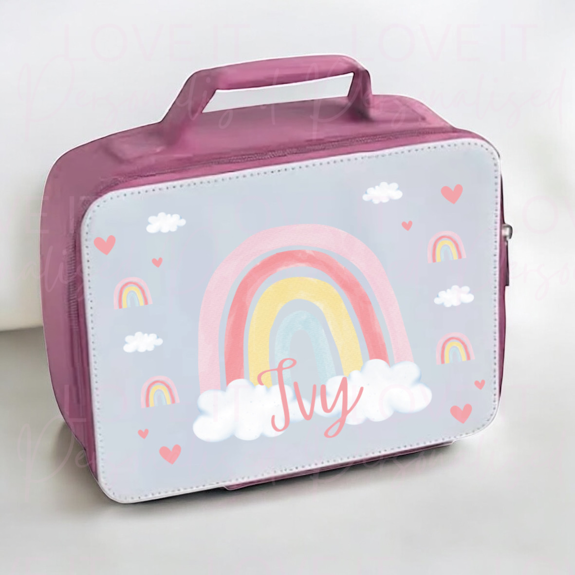 Personalised Rainbow Pink Lunch Bag