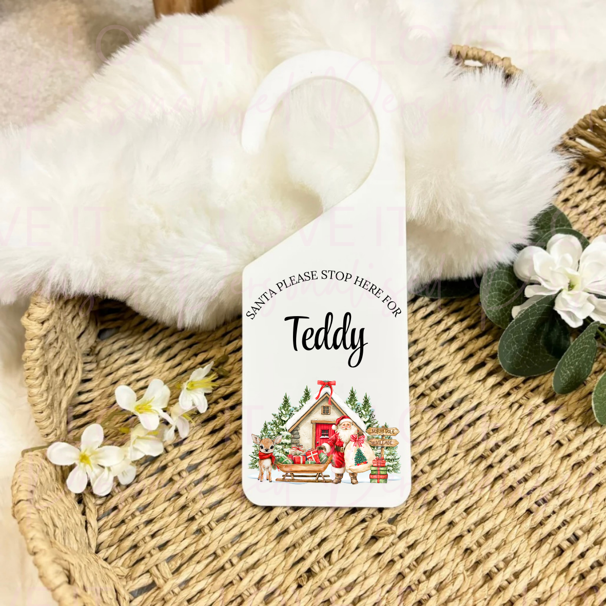 Personalised Santa Stop Here Door Hanger - Santa Grotto Design