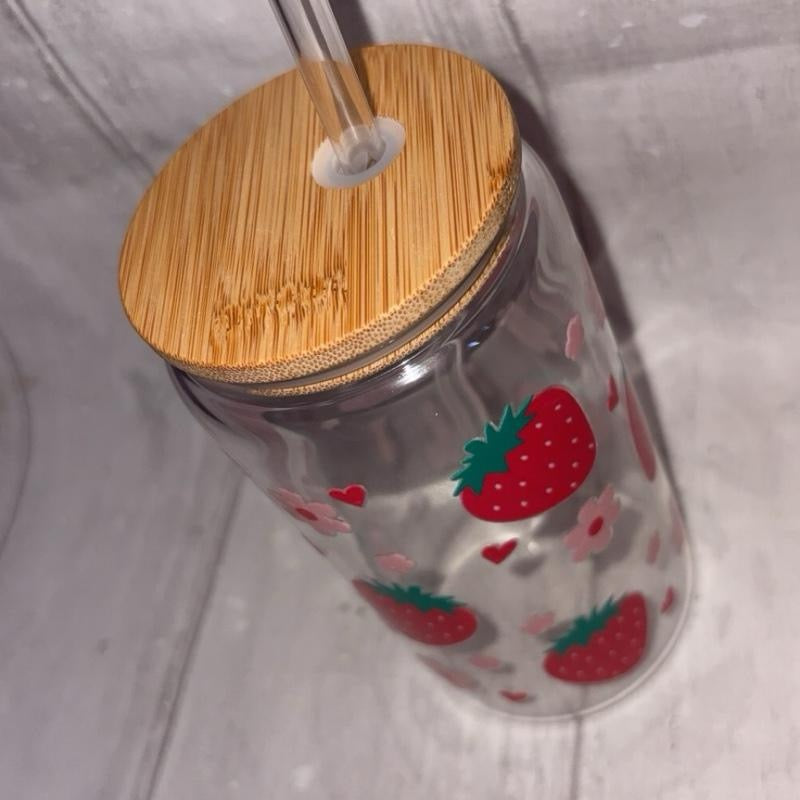 Strawberry Clear Libbey Plastic/Glass Can