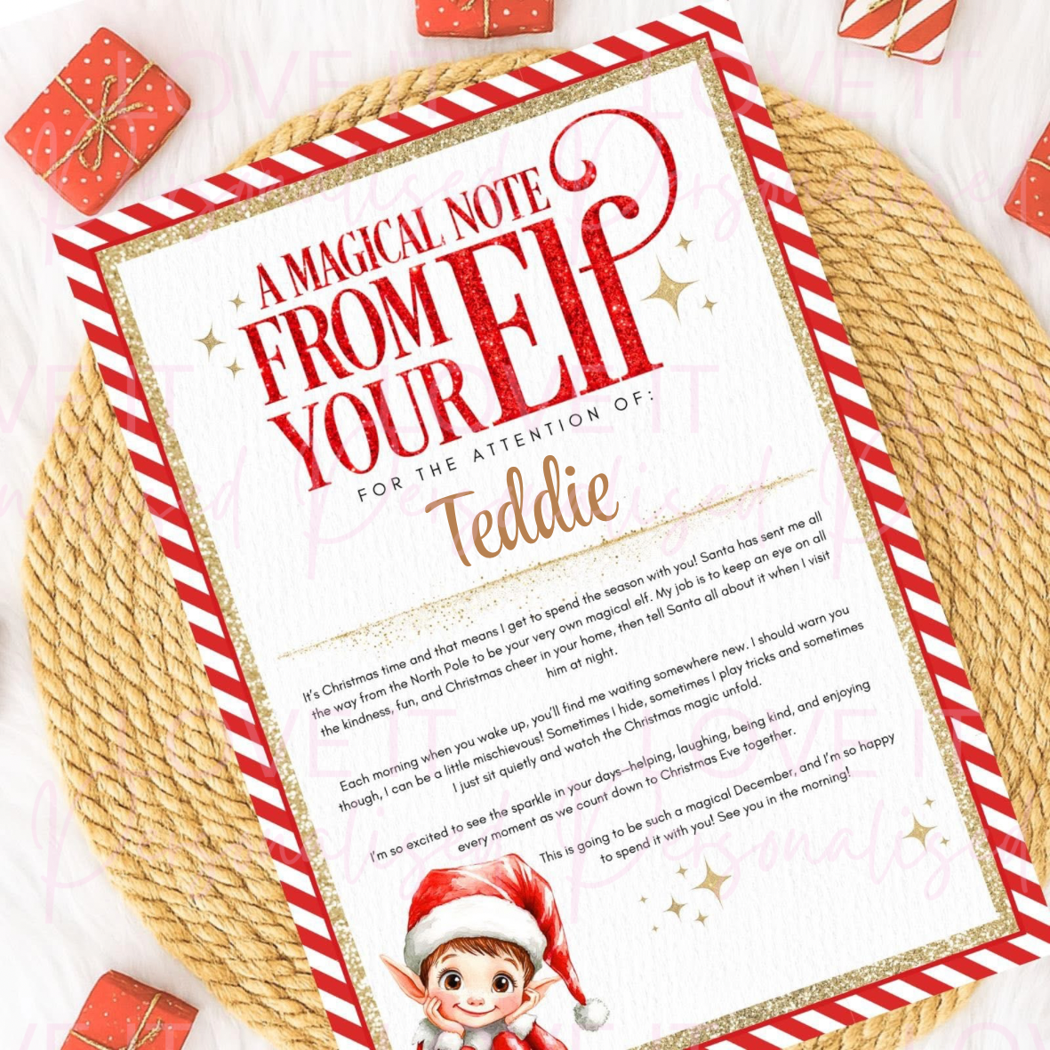 Personalised 'A magical Note From Your Elf - Red