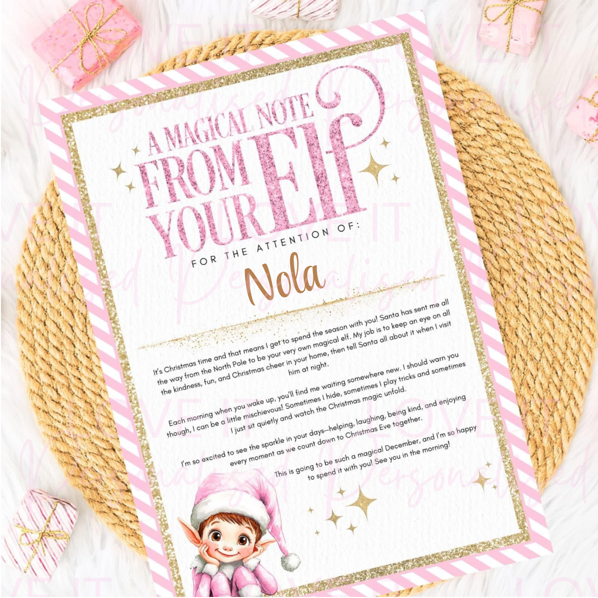Personalised 'A magical Note From Your Elf - Pink