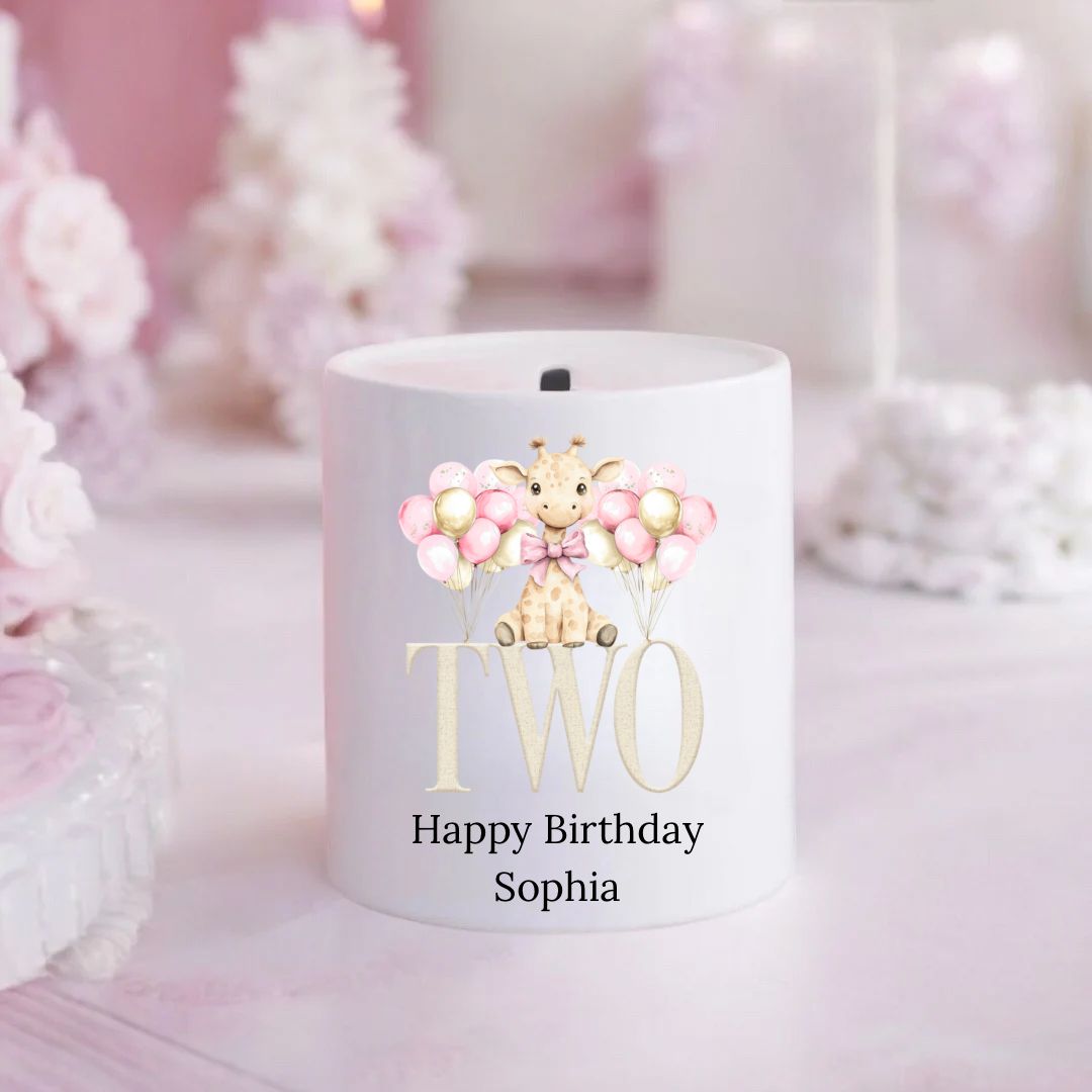 Personalised Pink Giraffe Birthday Money Box