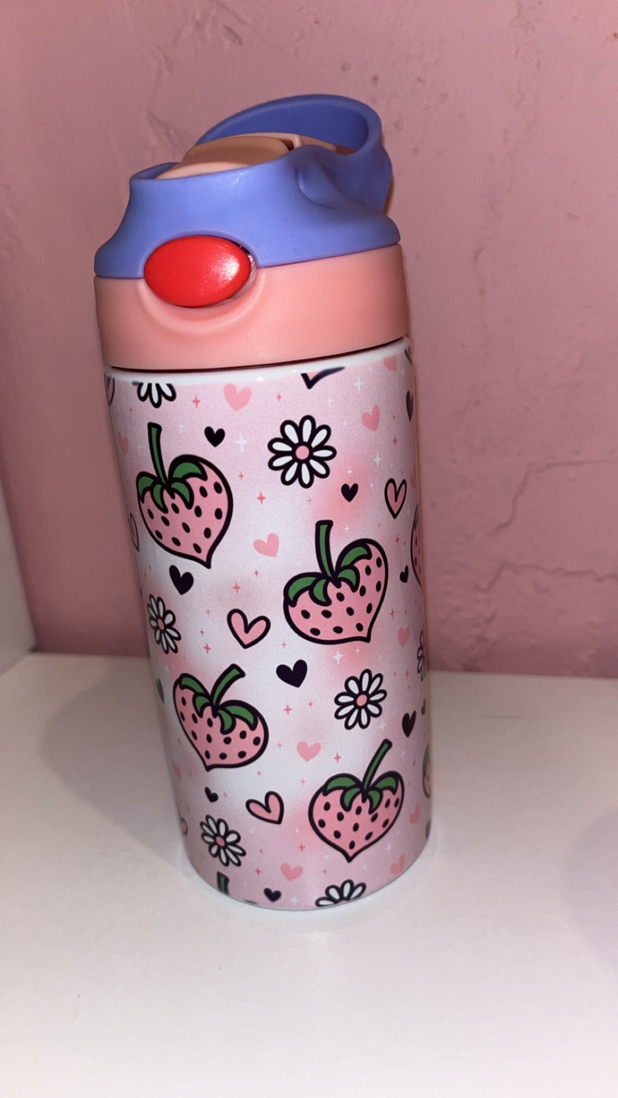 Pink Strawberry Heart Children’s Water Bottle