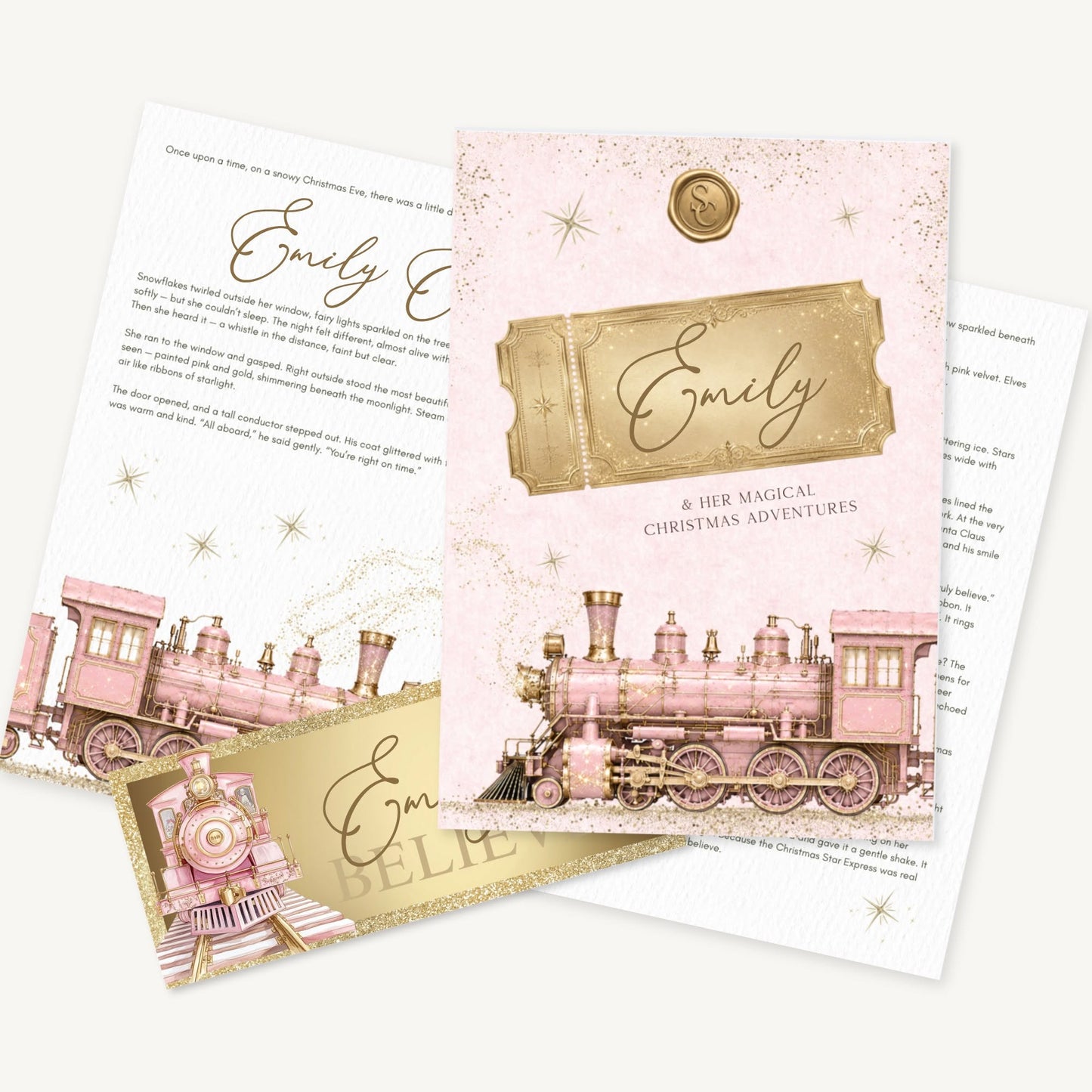 Personalised Believe Train Christmas Story A5 Booklet - Navy/Pink