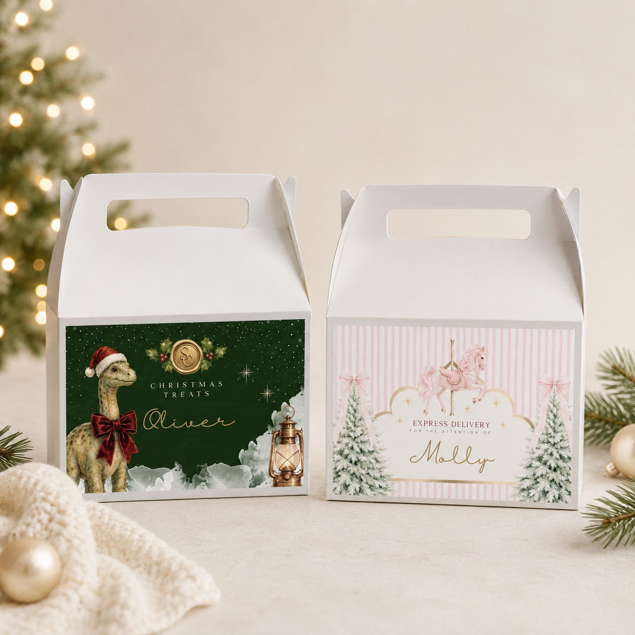 Personalised Christmas Small Treat Box - Dinosaur/Horse Design
