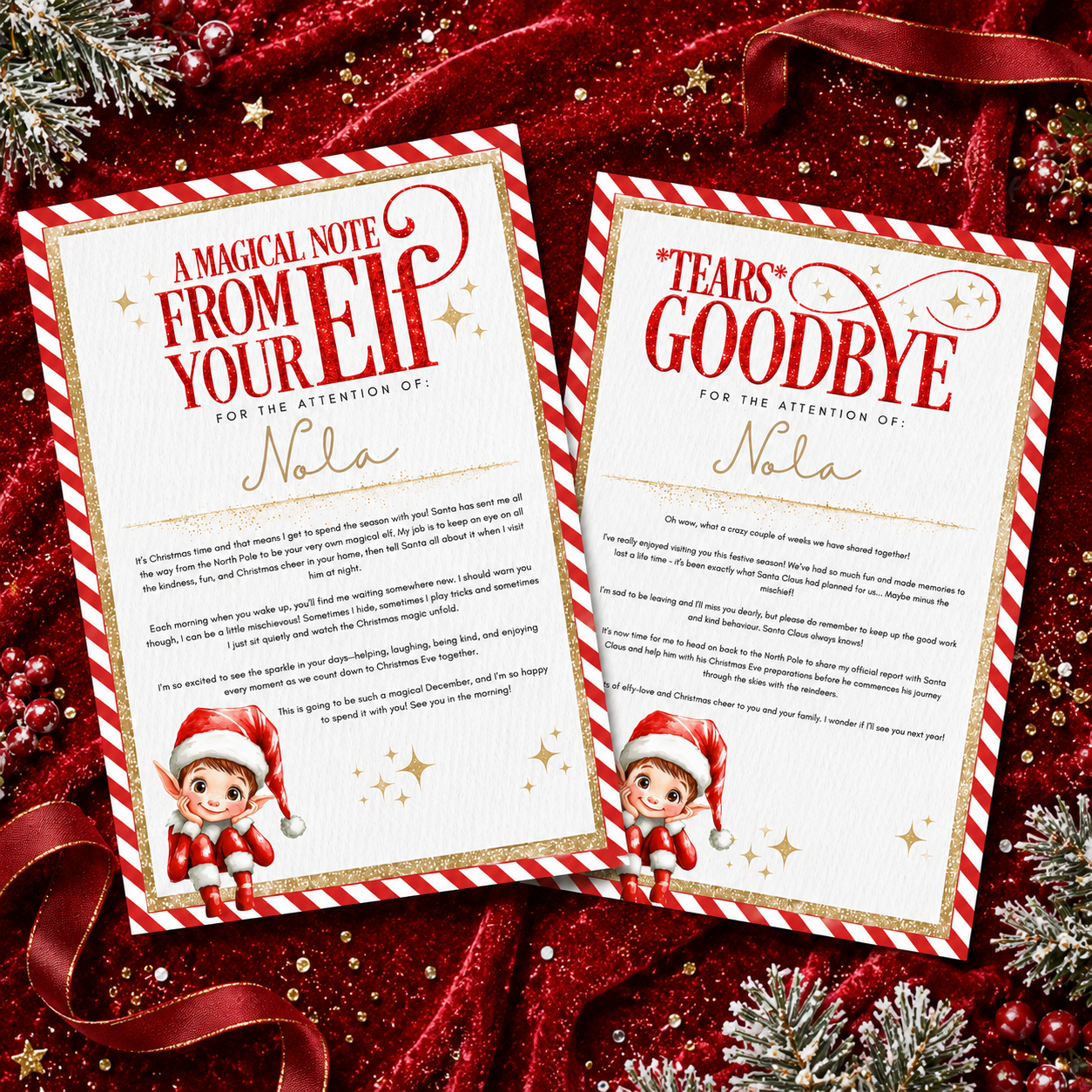 Personalised Elf Arrival/Goodbye Red Letter