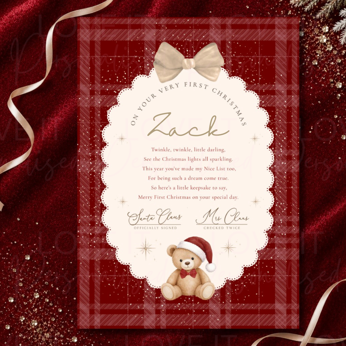Personalised First Christmas Bear Letter