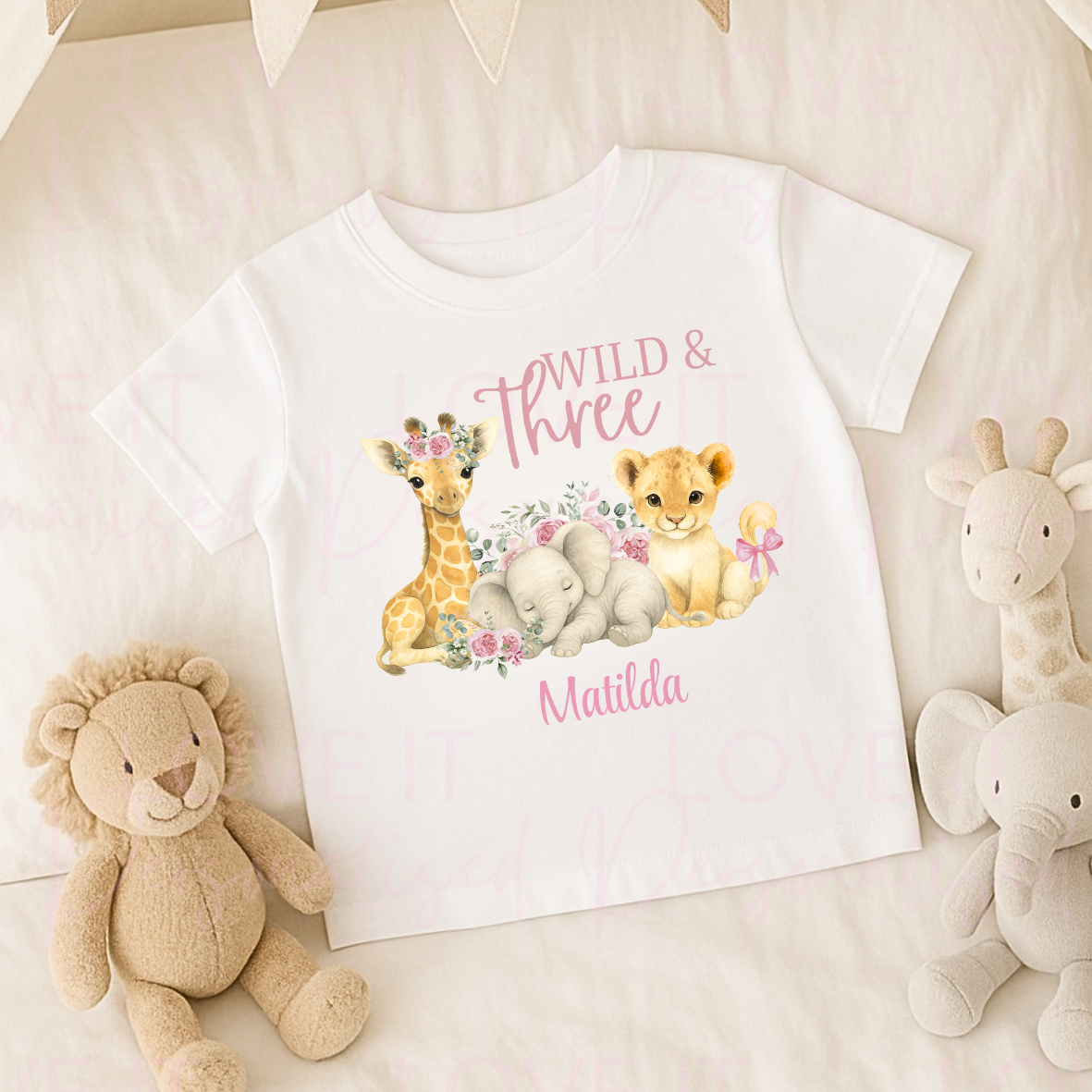 Personalised Wild Safari Animal Design Children's Birthday T-Shirt