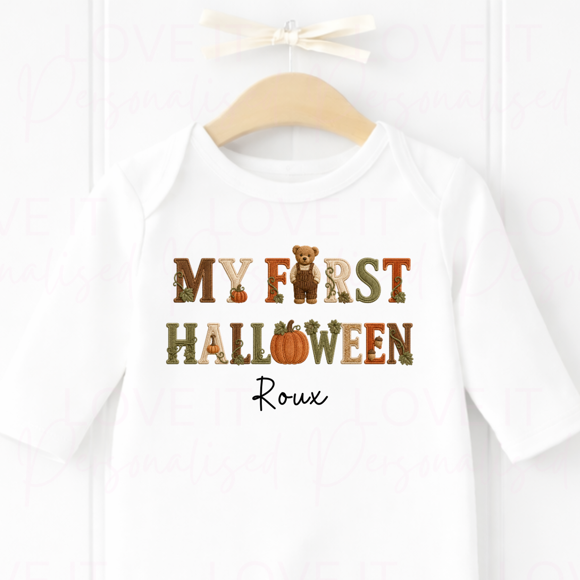 Personalised First Halloween Bear Bib/Bodysuit/Sleepsuit
