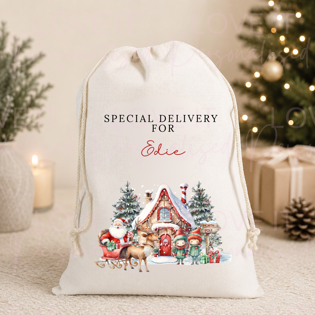 Personalised Santa Christmas Linen Stocking/Sack