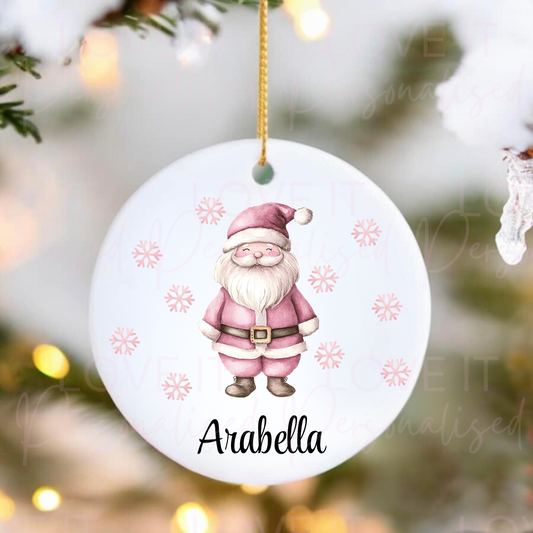 Personalised Christmas Ceramic Ornament - Pink/Blue Santa Design