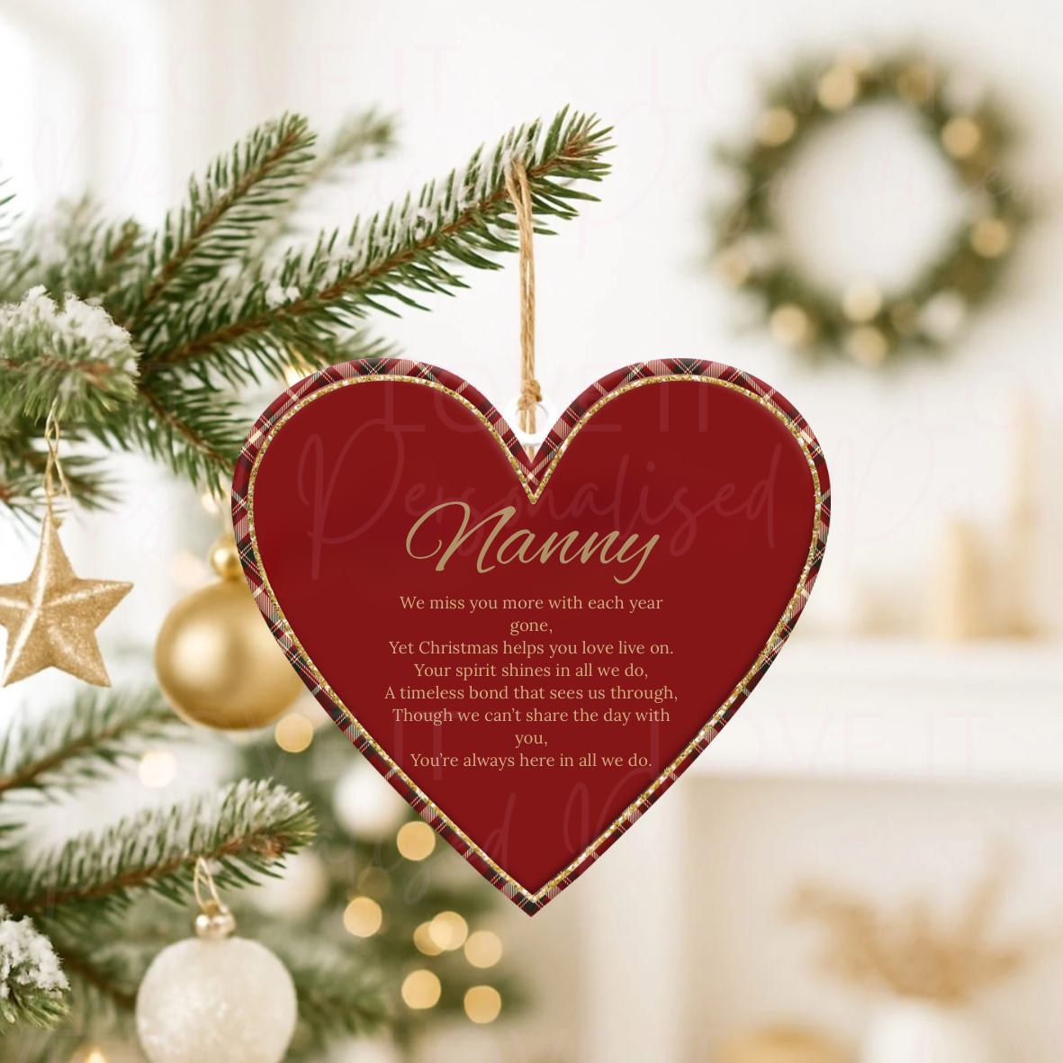 Personalised Memorial Poem Christmas Acrylic Heart Ornament - 4 Designs