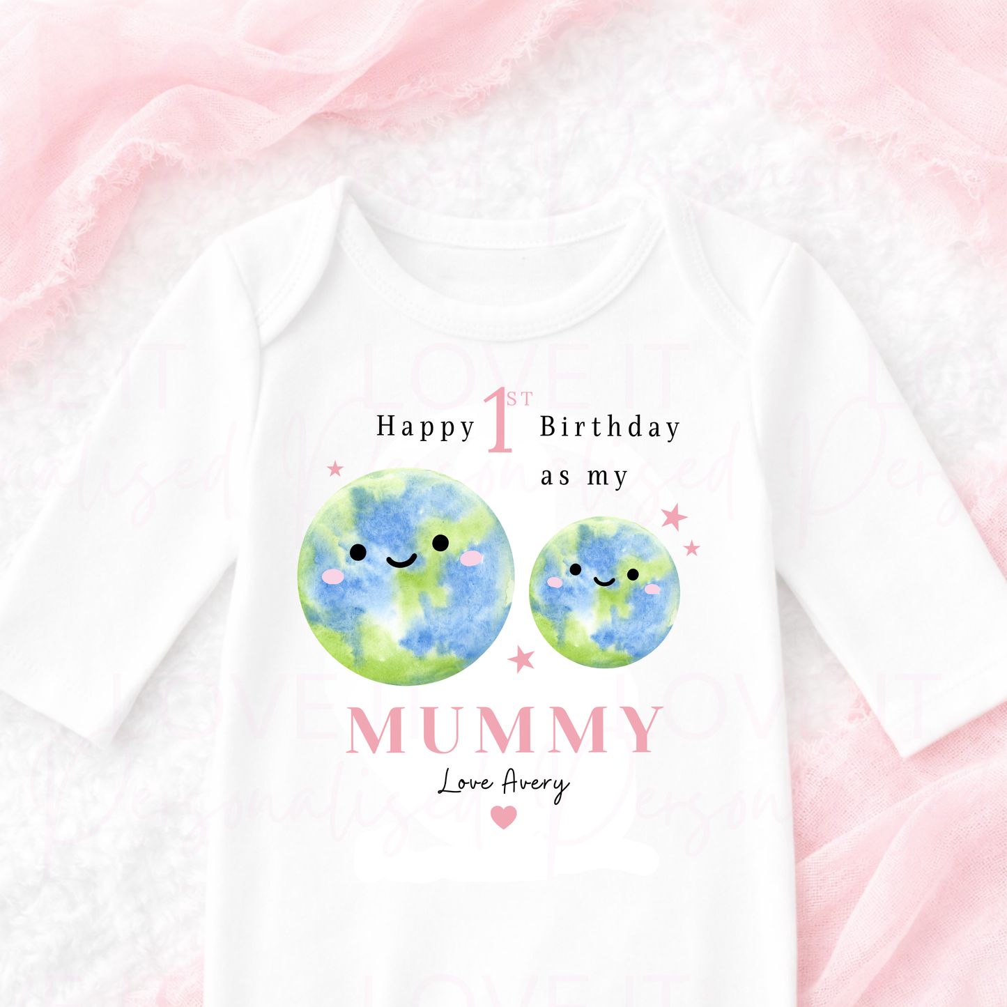 Personalised 1st Birthday as my Mummy Sleepsuit - Pink/Blue