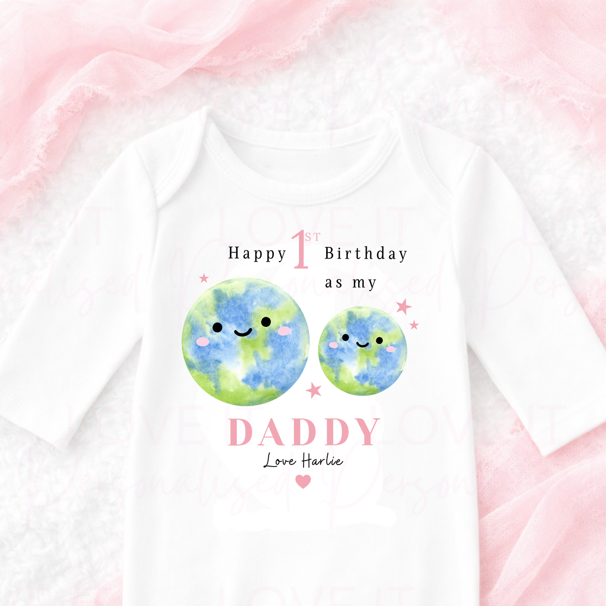 Personalised 1st Birthday as my Daddy Sleepsuit - Pink/Blue