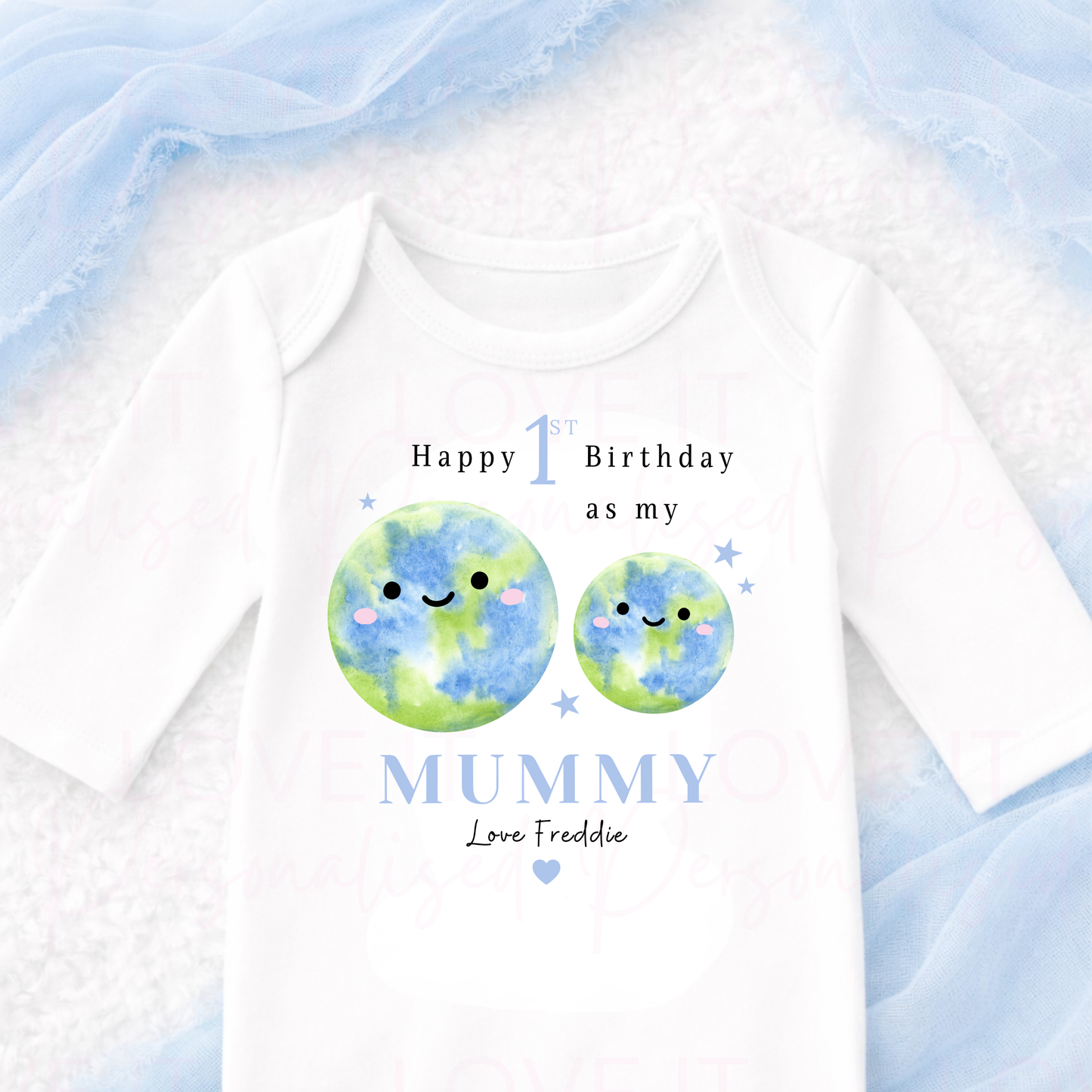 Personalised 1st Birthday as my Mummy Sleepsuit - Pink/Blue