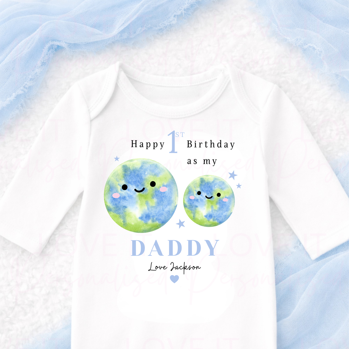 Personalised 1st Birthday as my Daddy Sleepsuit - Pink/Blue