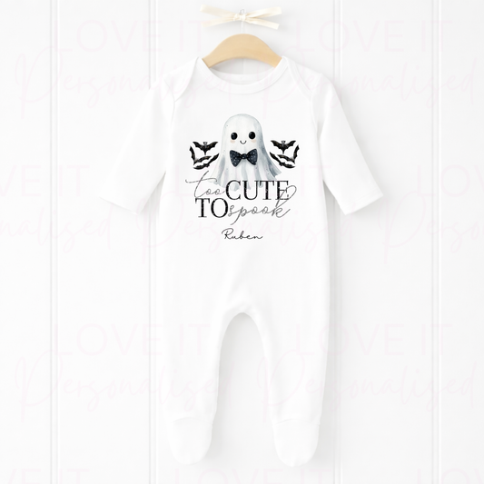 Personalised Too Cute To Spook Halloween Bib/Bodysuit/Sleepsuit