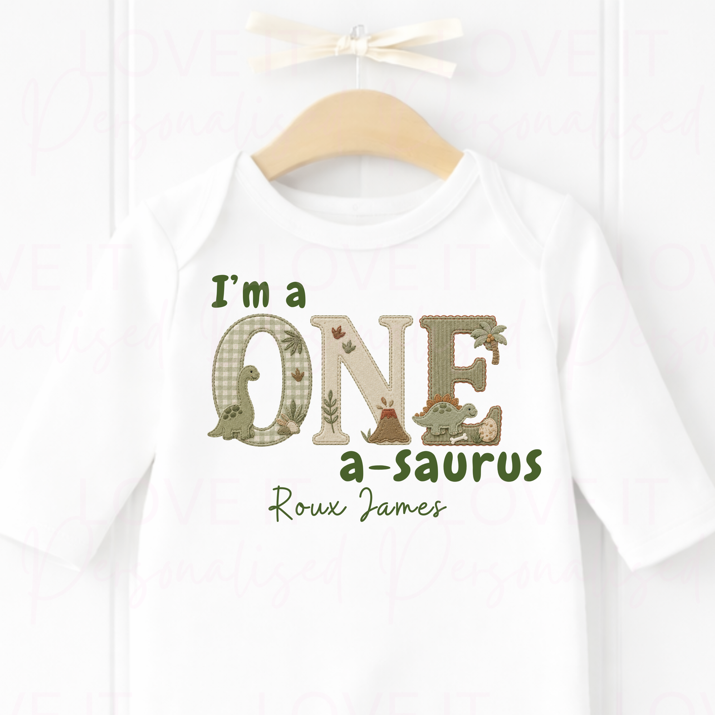 Personalised One a-saurus Dinosaur Birthday Outfit - Bodysuit/Sleepsuit/T-Shirt