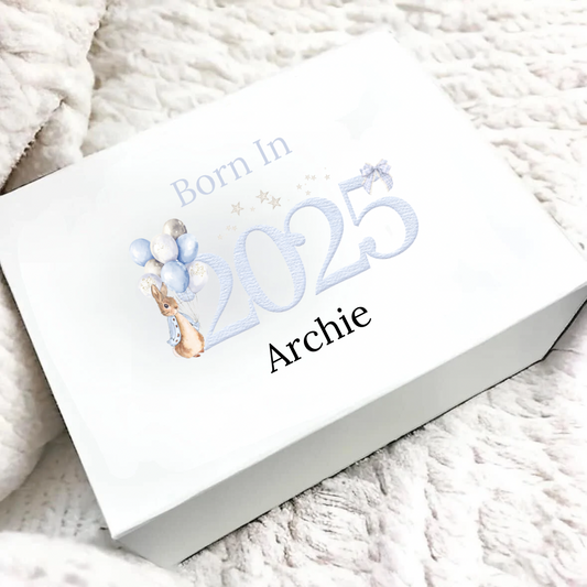 Personalised Blue Rabbit Baby Magnetic Gift/Memory Box