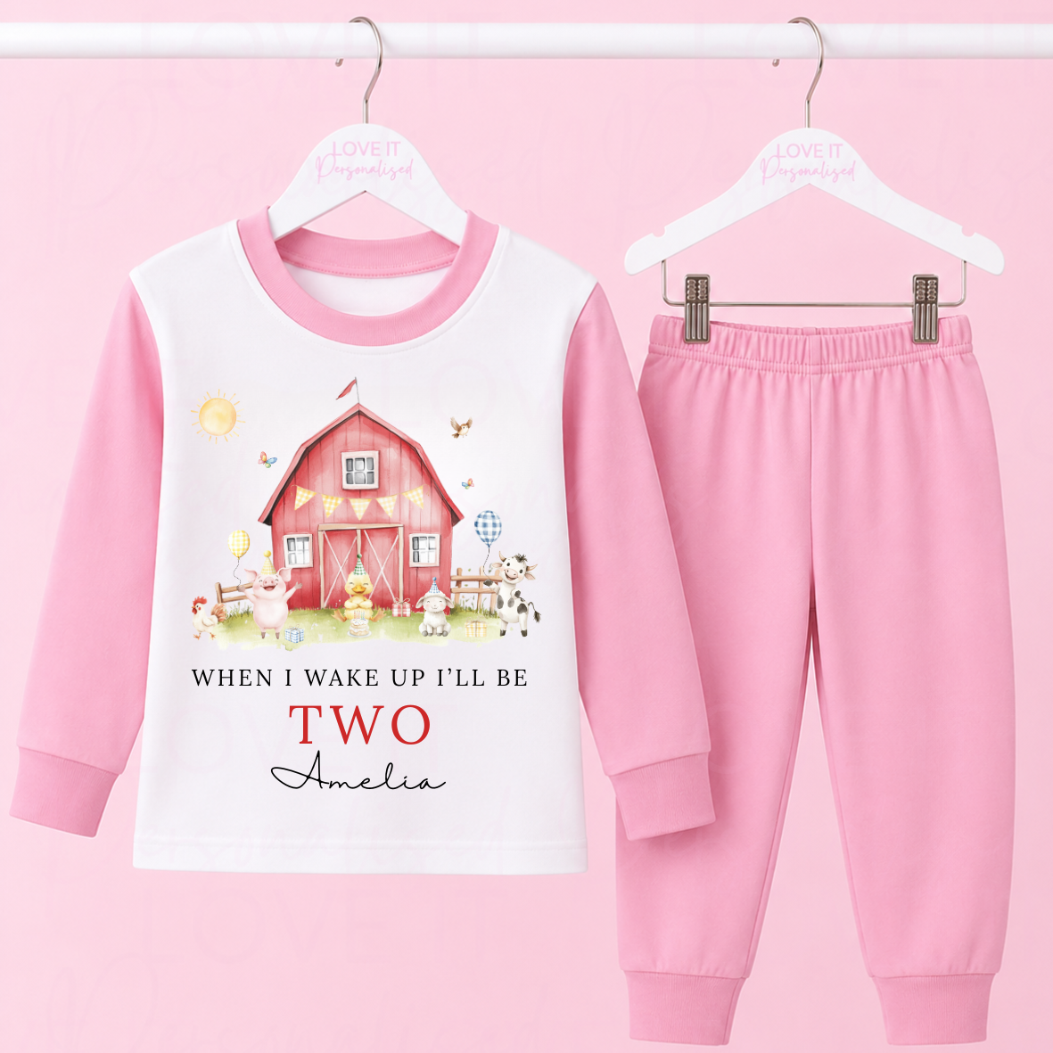 Personalised Farm Pink/Blue Birthday Pyjamas