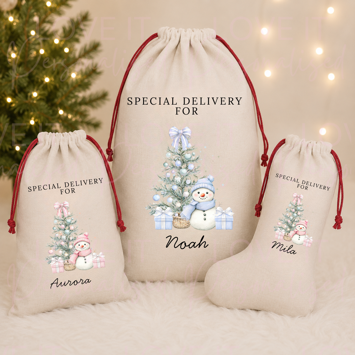 Personalised Christmas Snowman Stocking/Sack