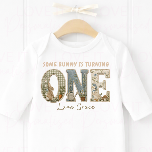 Personalised Some Bunny Is Turning One Birthday Outfit - Bodysuit/Sleepsuit/T-Shirt