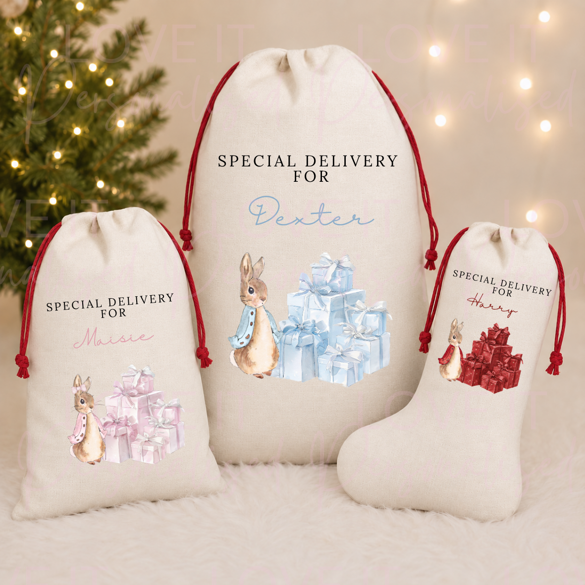 Personalised Christmas Bunny Stocking/Sack