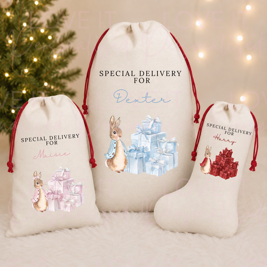 Personalised Christmas Bunny Stocking/Sack