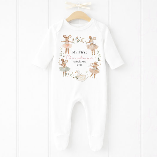 Personalised First Christmas Girl Mouse Bib/Bodysuit/Sleepsuit