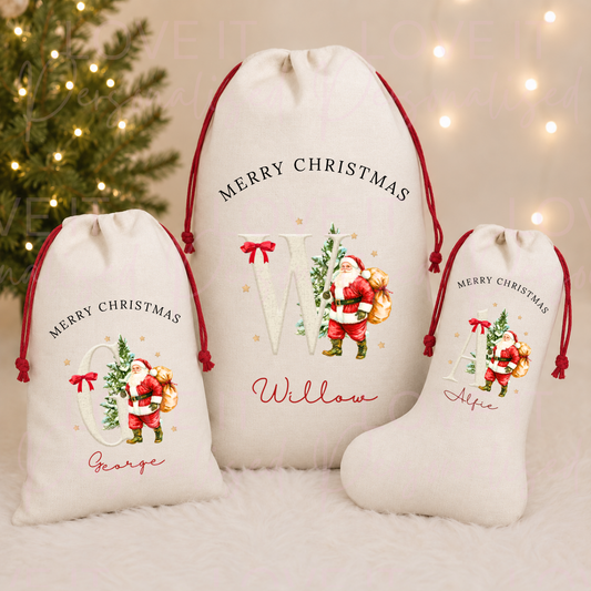 Personalised Christmas Santa Initial Stocking/Sack