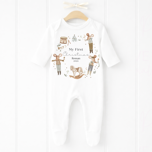 Personalised First Christmas Boy Mouse Bib/Bodysuit/Sleepsuit
