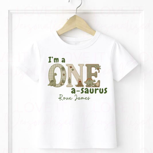 Personalised One a-saurus Dinosaur Birthday Outfit - Bodysuit/Sleepsuit/T-Shirt