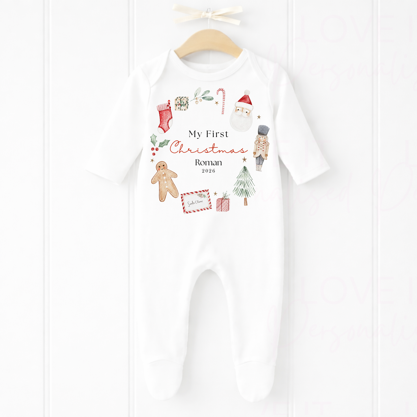 Personalised First Christmas Wreath Bib/Bodysuit/Sleepsuit