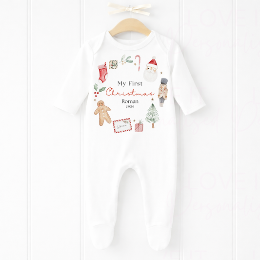 Personalised First Christmas Wreath Bib/Bodysuit/Sleepsuit