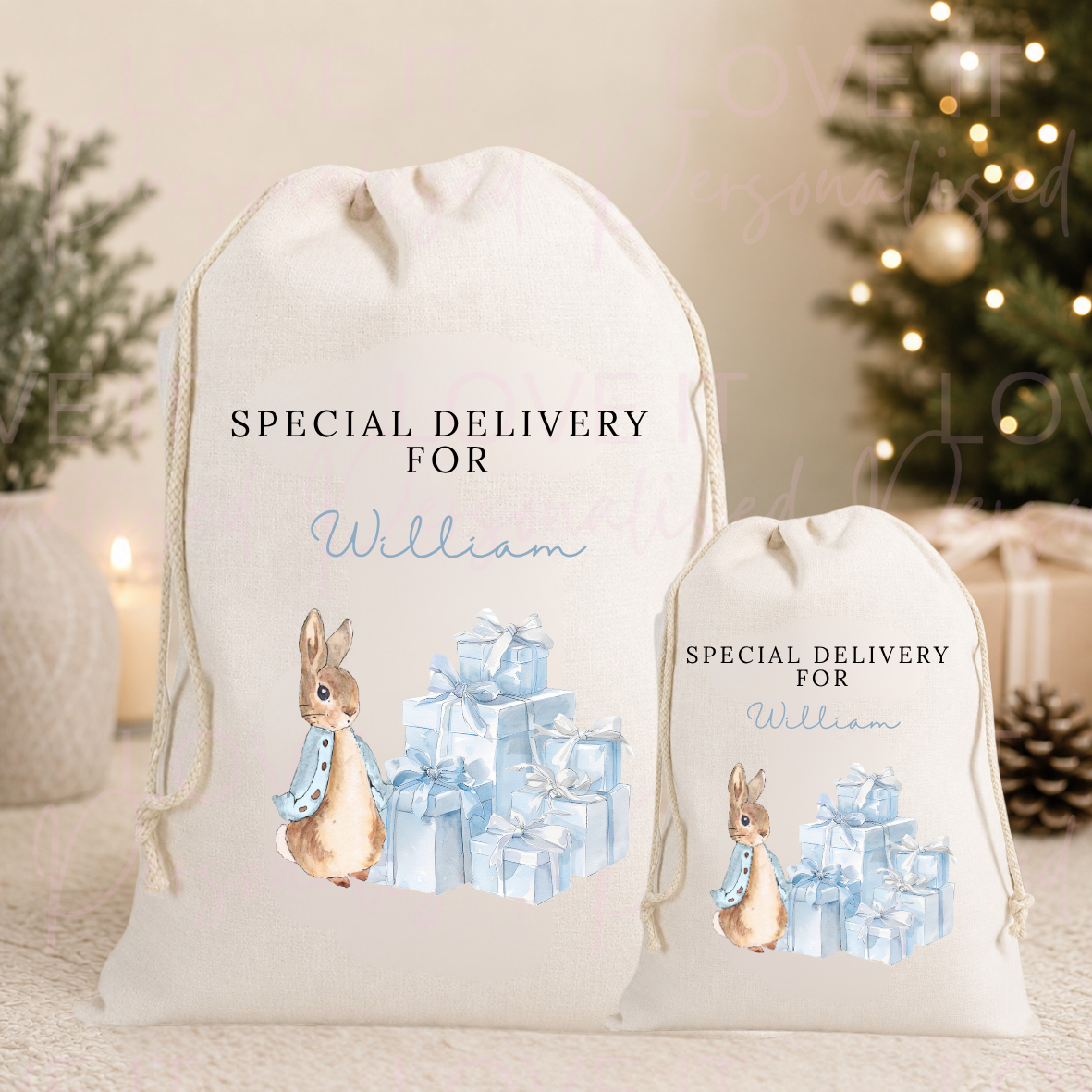 Personalised Christmas Bunny Stocking/Sack