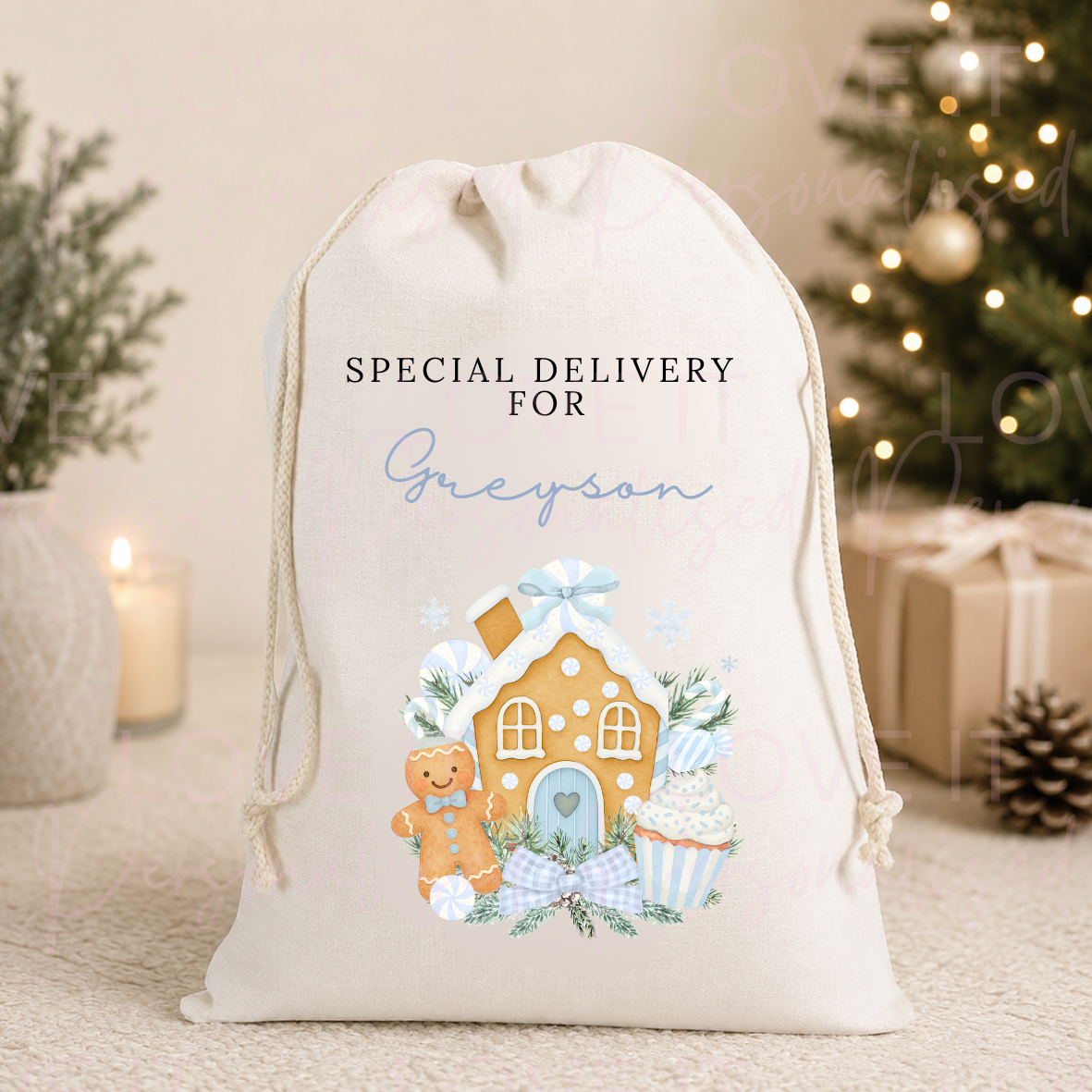 Personalised Christmas Gingerbread Stocking/Sack