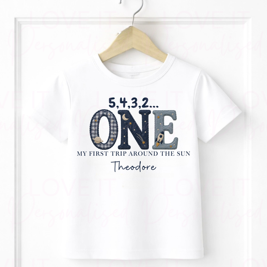 Personalised First Trip Round The Sun Space Birthday Outfit - Bodysuit/Sleepsuit/T-Shirt