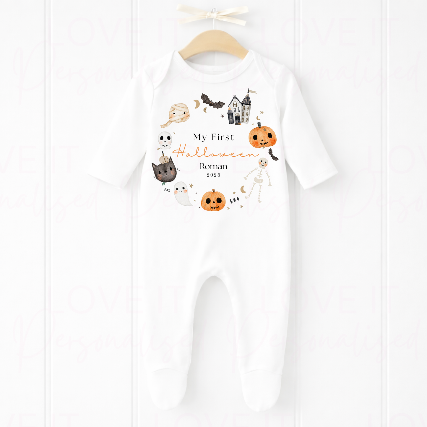 Personalised First Halloween Wreath Bib/Bodysuit/Sleepsuit