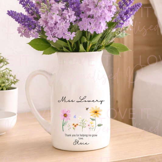 Personalised Teacher Gift Ceramic Vase/Milk Jug