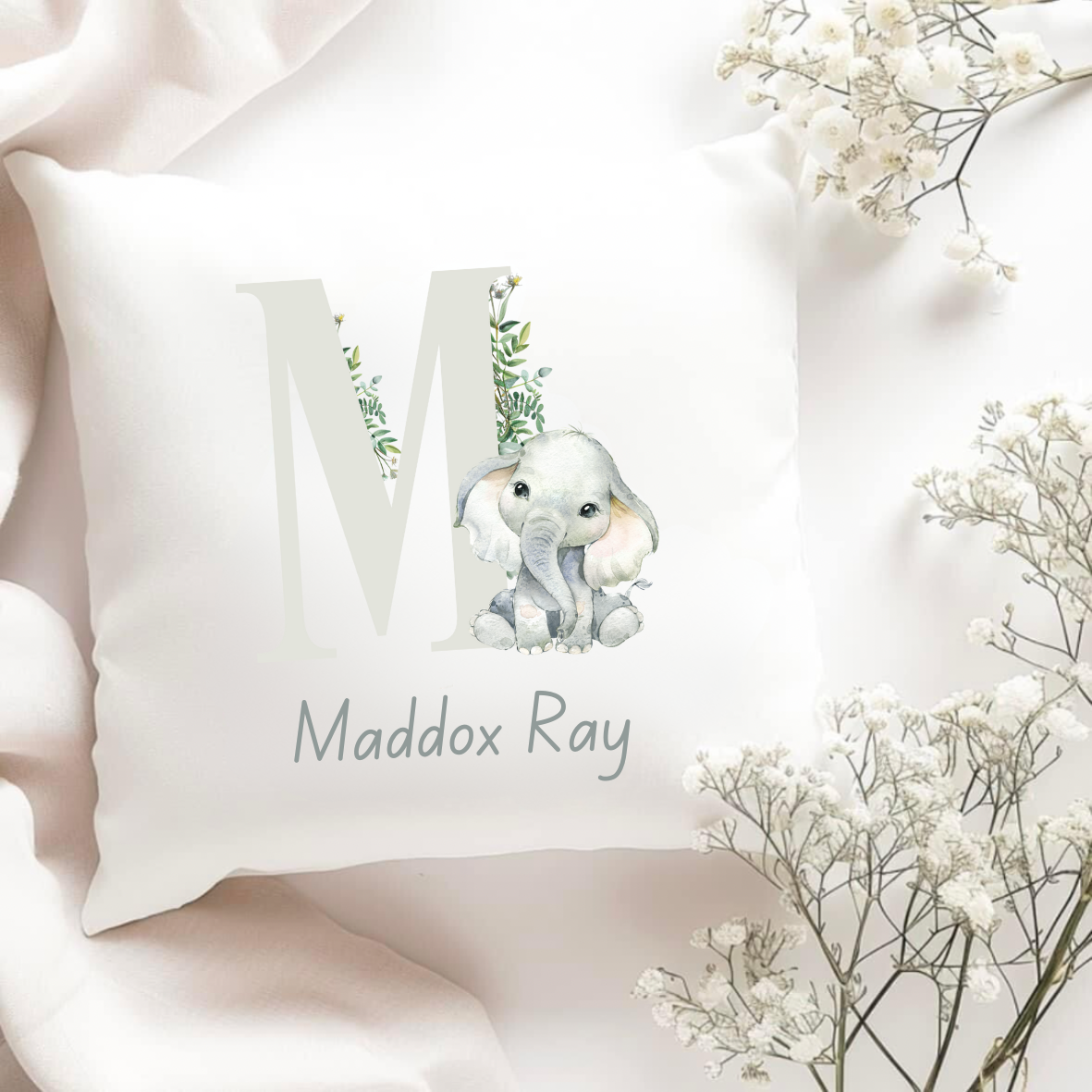 Personalised Cushion - Elephant Initial Design