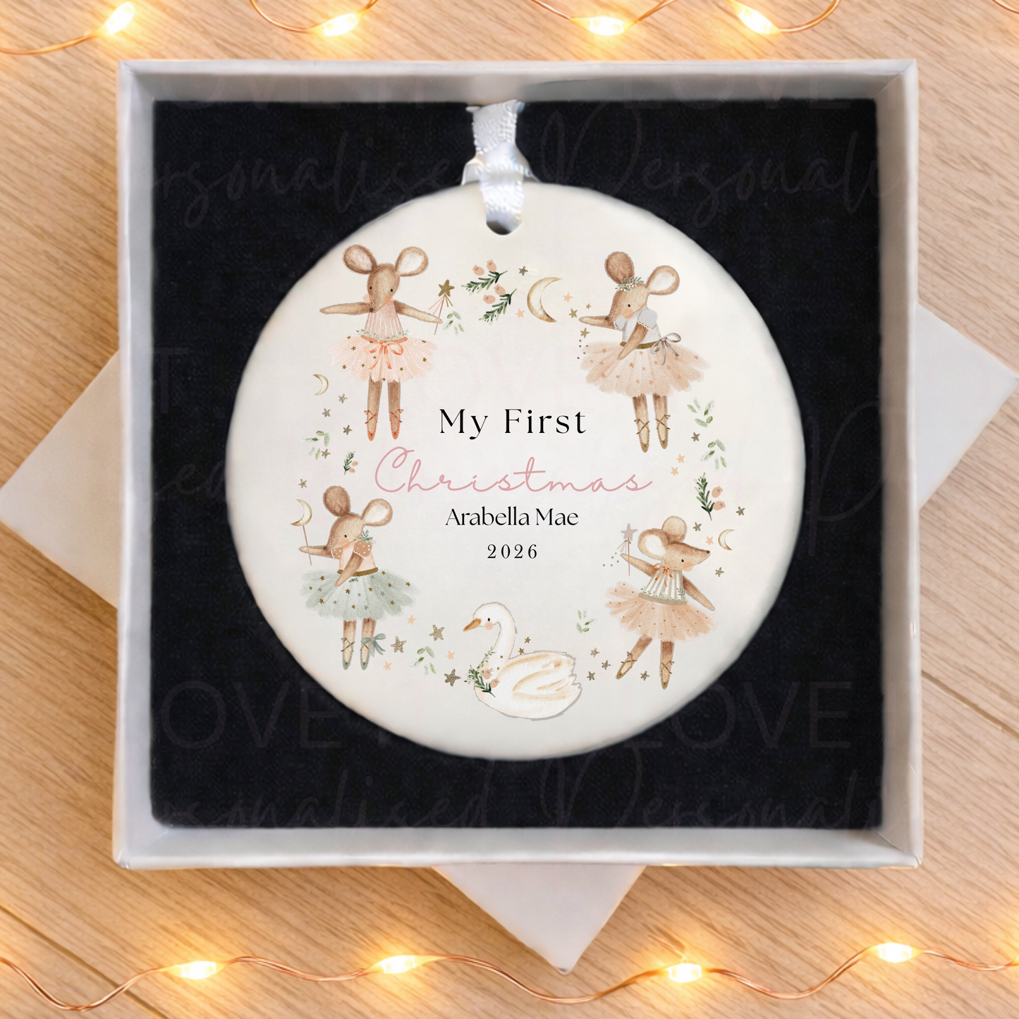 Personalised Pink First Christmas Ceramic Ornament