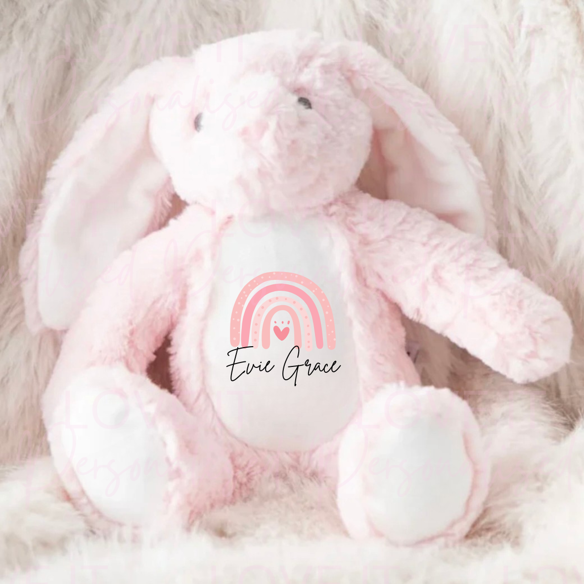 Personalised Bunny Teddy - Pink Rainbow Design
