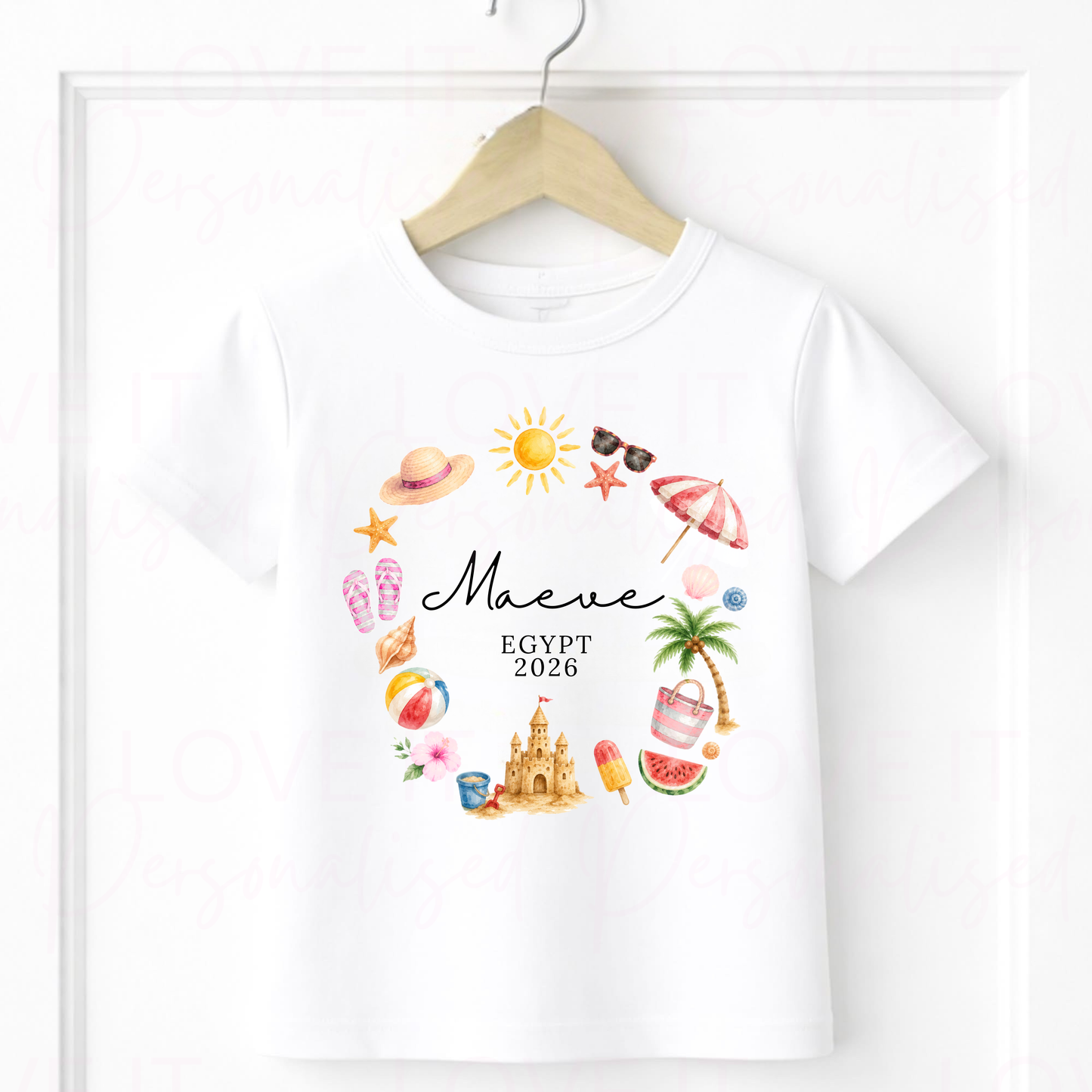Personalised Holiday T-Shirt - Pink/Blue