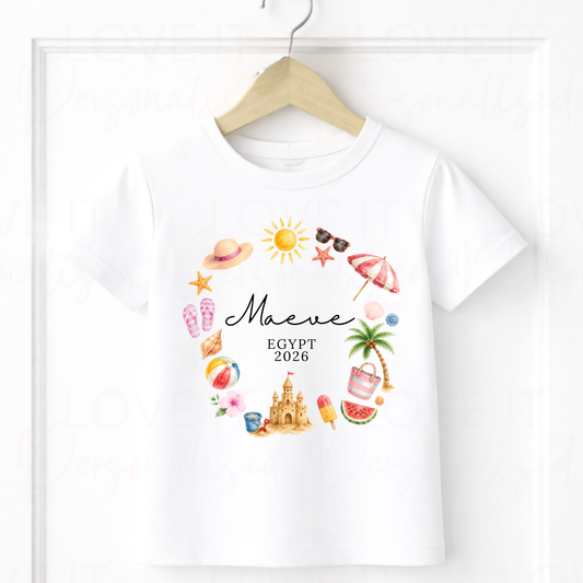 Personalised Holiday T-Shirt - Pink/Blue