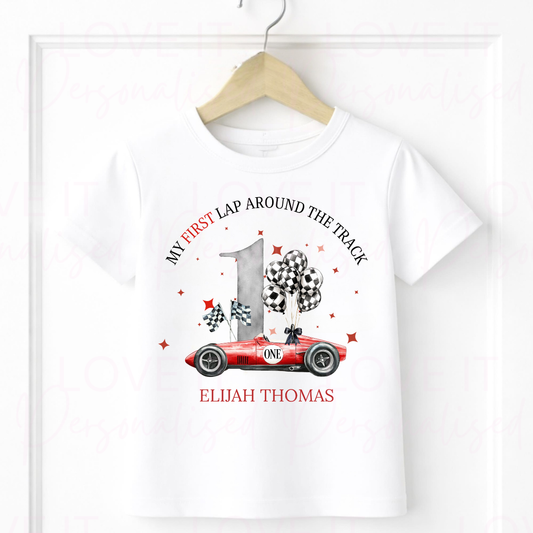 Personalised First Lap Around The Track  Birthday T-Shirt