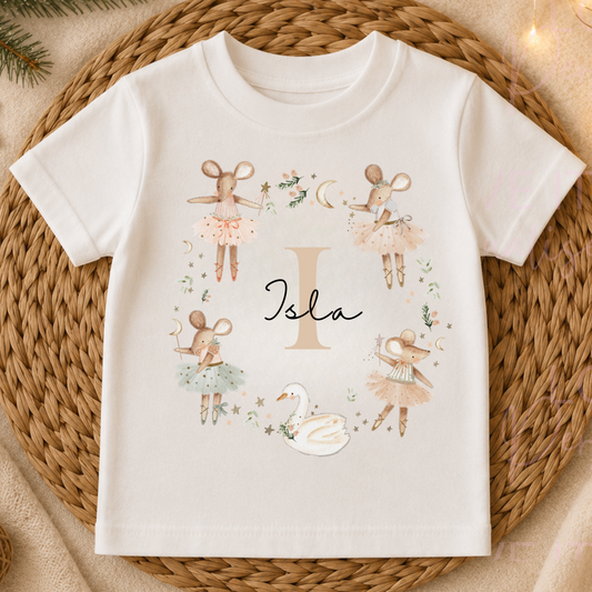 Personalised Children's Girl Mouse Wreath T-Shirt