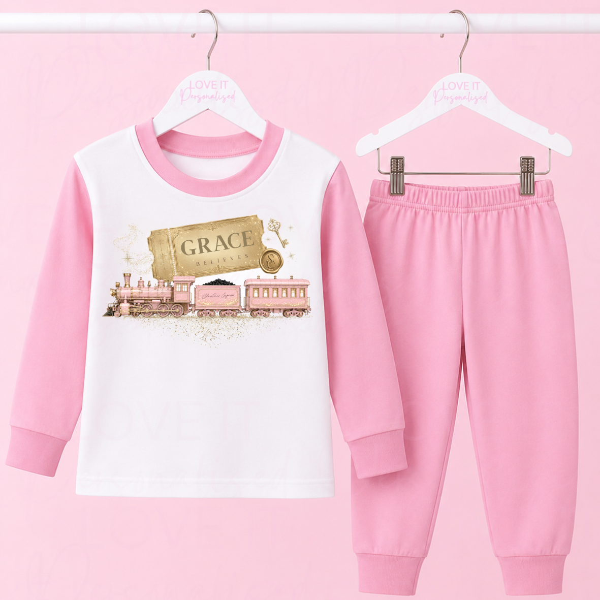 Personalised Christmas Express Train Wreath Matching Family Pyjamas