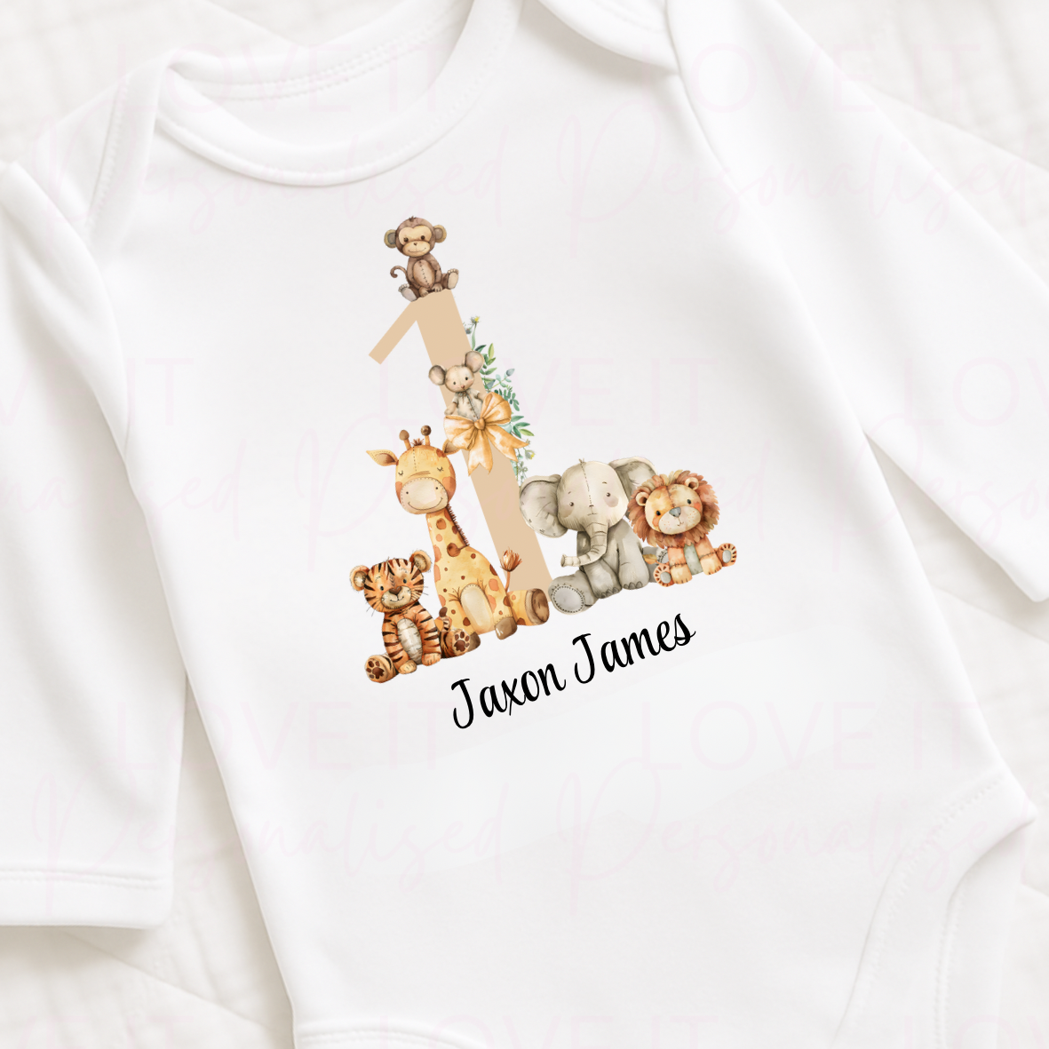 Personalised Birthday Safari Animal Outfit Baby Bodysuit/ Children's T-shirt