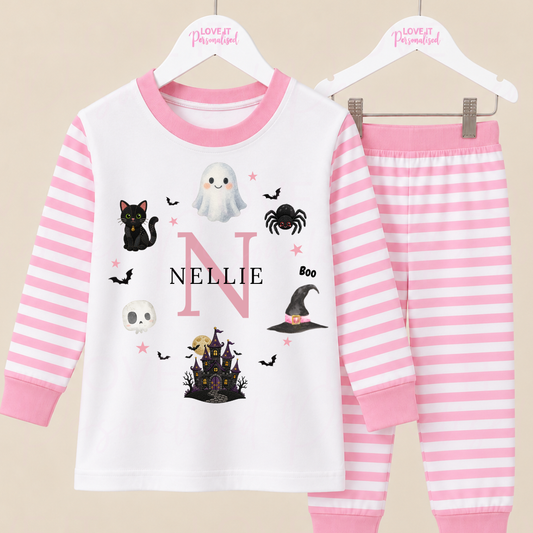 Personalised Children's Pink Wreath Halloween Pyjamas