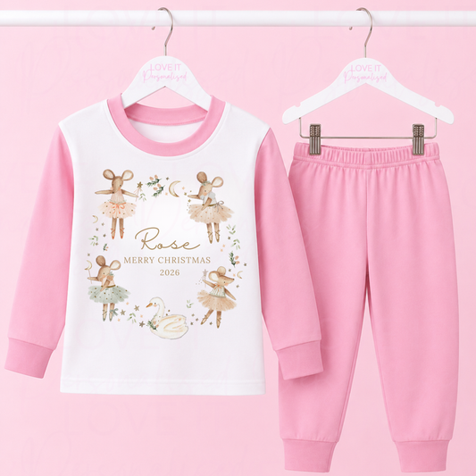 Personalised Christmas Girl Mouse Wreath Pyjamas